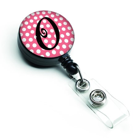 CAROLINES TREASURES Letter O Monogram Pink and Black Polka Dots Retractable Badge Reel CJ1001-OBR